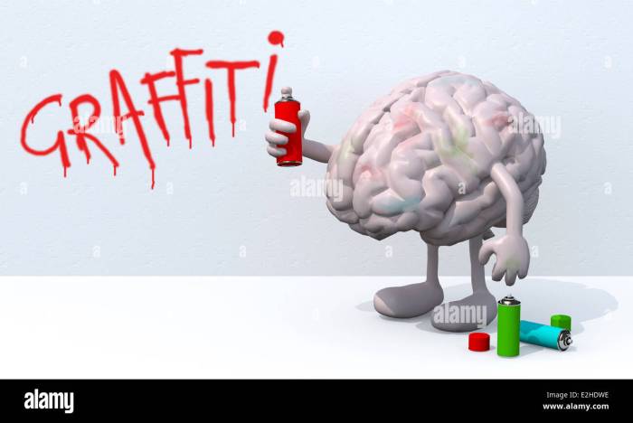 brain with arms, legs and spray can in hand, in front of a wall ... How crossing your arms and legs can change your brain