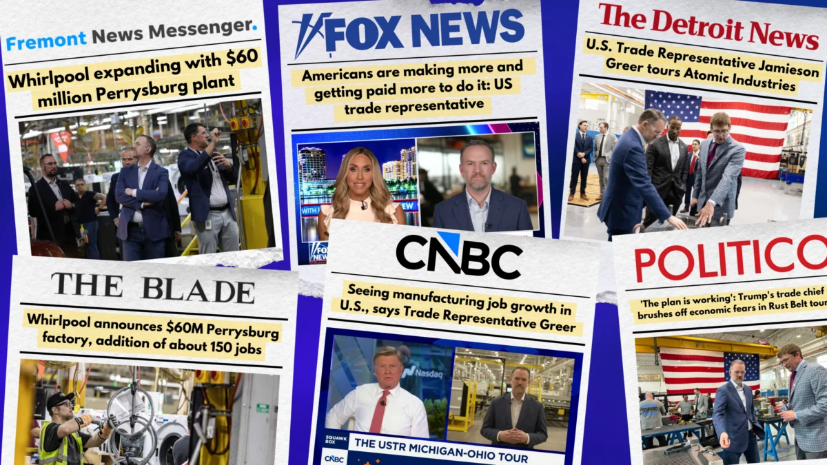 Ambassador Jamieson Greer Tours Michigan and Ohio Manufacturing Facilities to Highlight Success of National Tariff Program and Industrial Reshoring